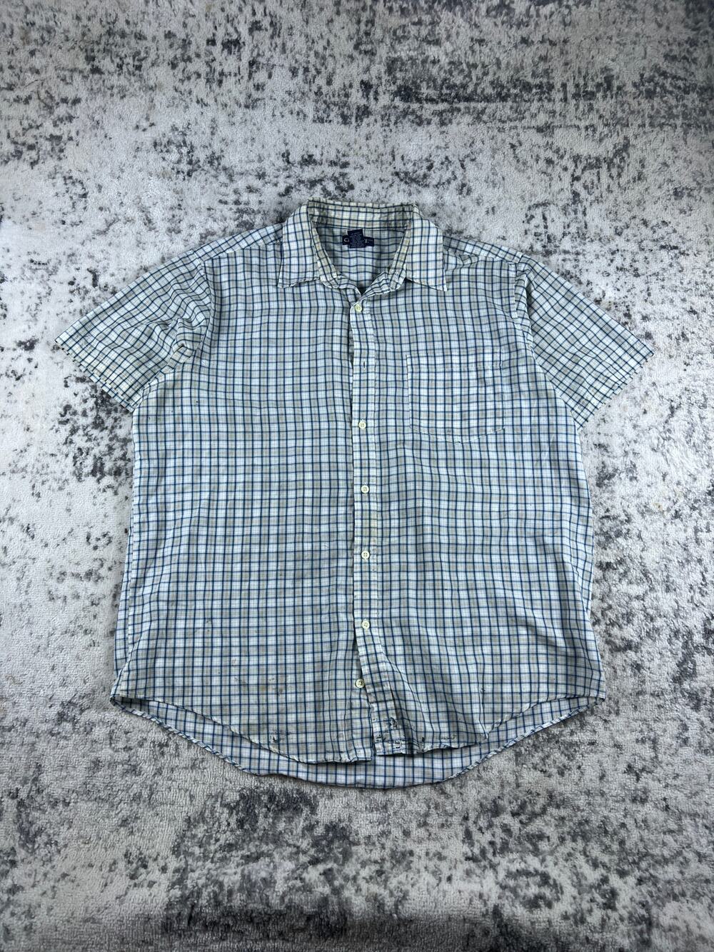 Cherokee Shirt Mens XL Blue Beige Short Sleeve Button Up Check Check Preppy